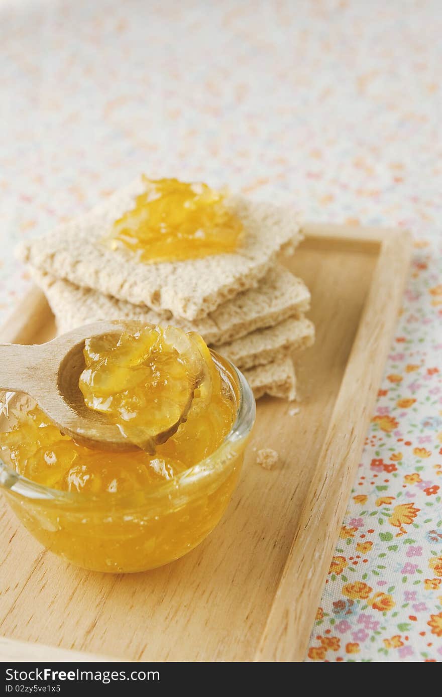 Citrus jam and flat bread, snack food