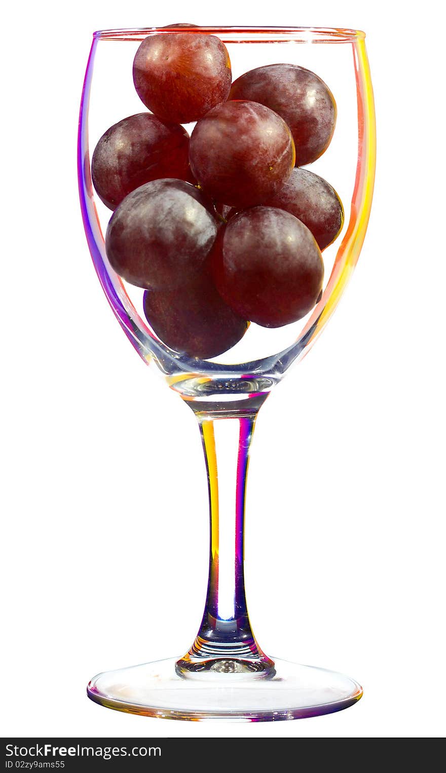 Wine glass with grapes, isolated on white