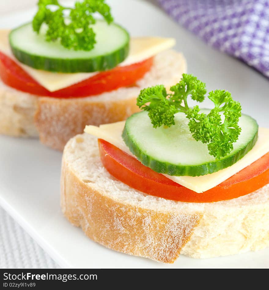 Baguette with cheese and tomato. Baguette with cheese and tomato