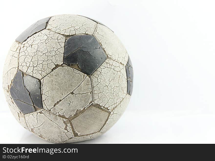 Old soccer ball on white