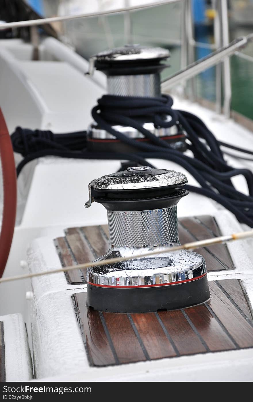 Bollard and rope on yacht