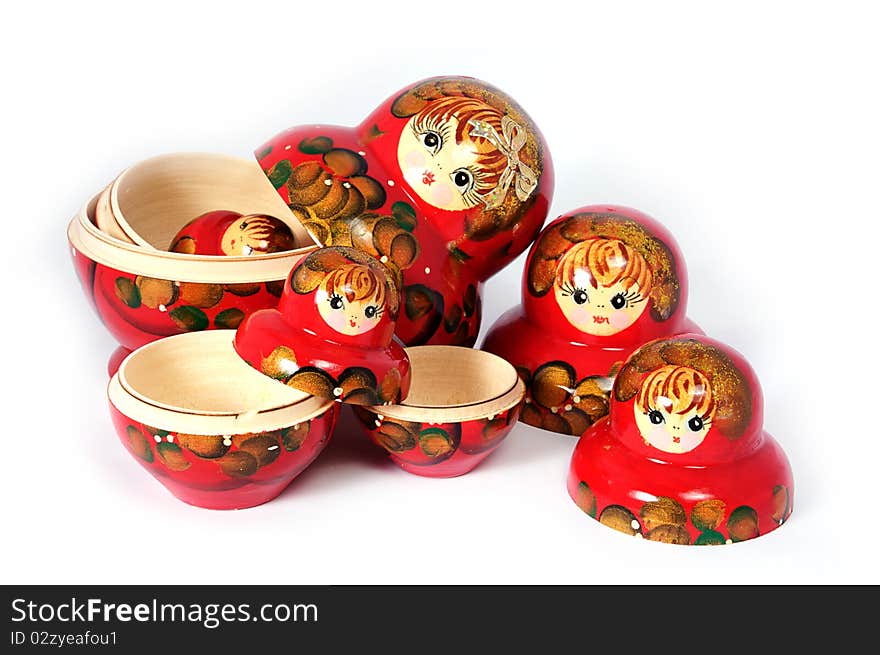 Opened Russian doll on white background. Opened Russian doll on white background.