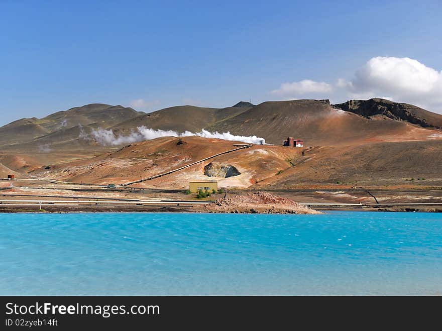 Boiling water lake near Lake in Iceland. Boiling water lake near Lake in Iceland