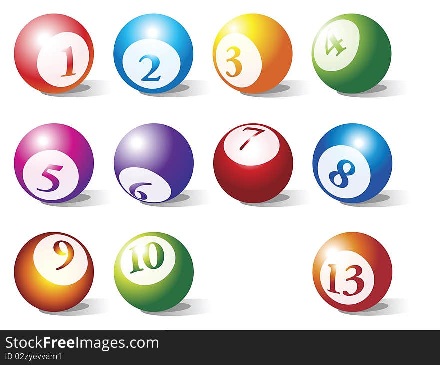 Pool balls against white background, abstract vector art illustration