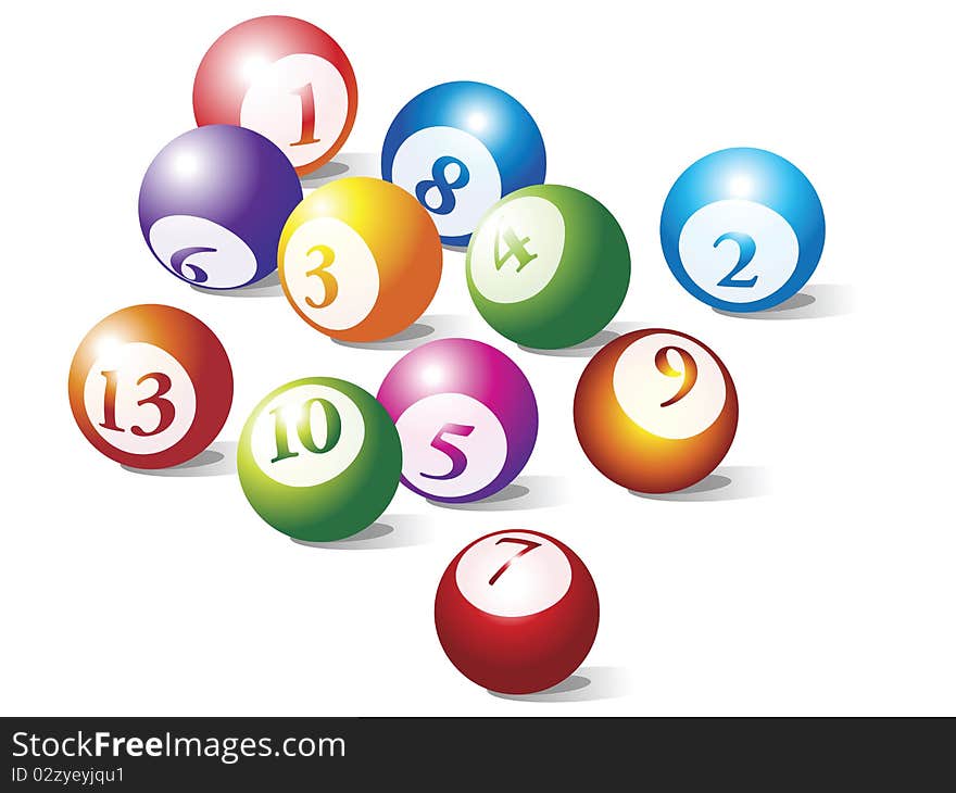 Pool balls composition against white background, abstract vector art illustration