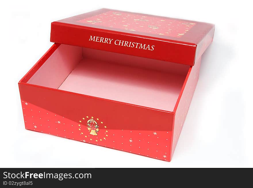 Red gift box and christmas tree on isolated background