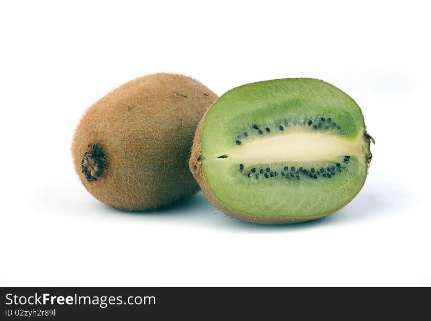 Two kiwifruits isolated on white background.