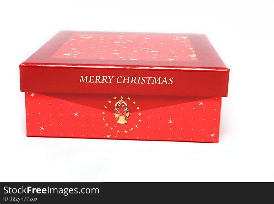 Red gift box and christmas tree on isolated background