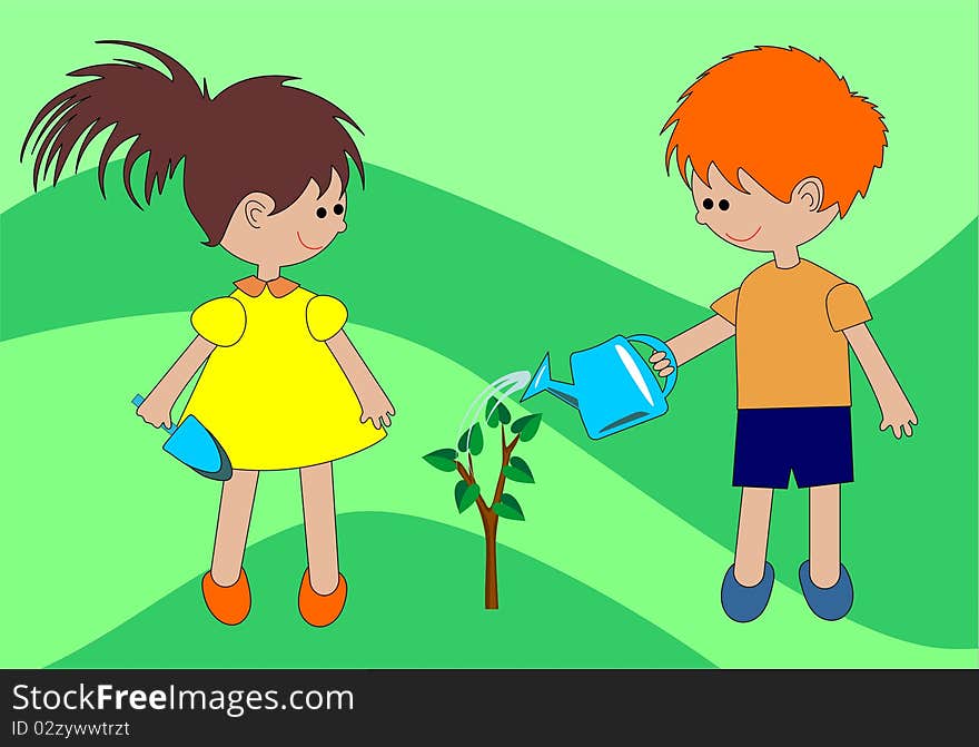 The boy and the girl have planted a tree