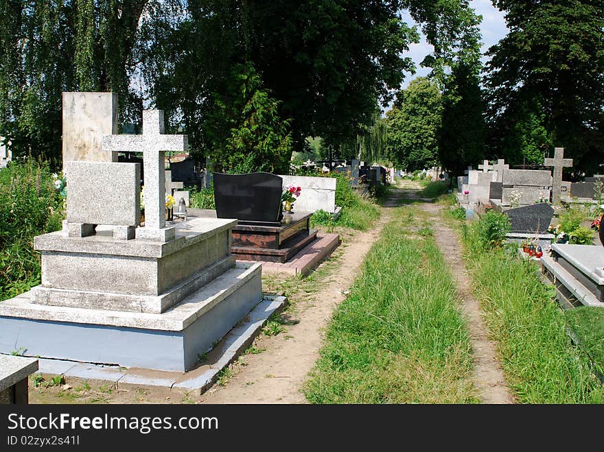 Road in old christian cemetery somwhere in Poland. Road in old christian cemetery somwhere in Poland.