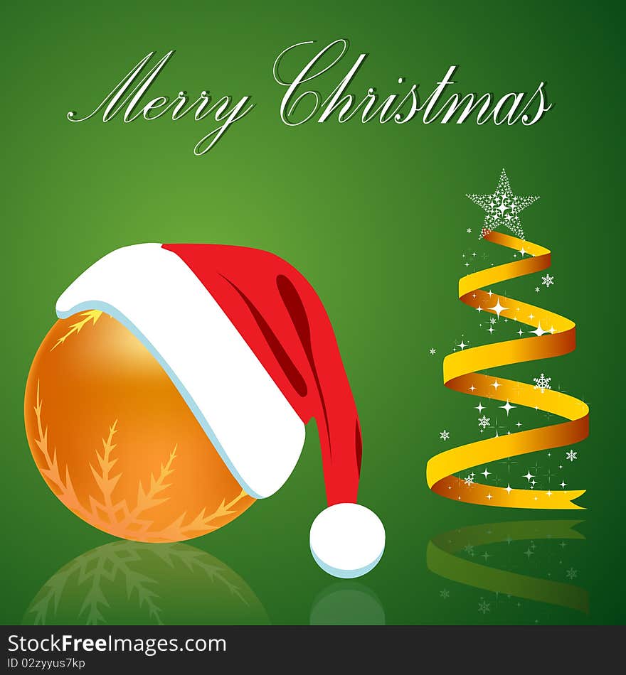 Illustration of merry christmas card with green background