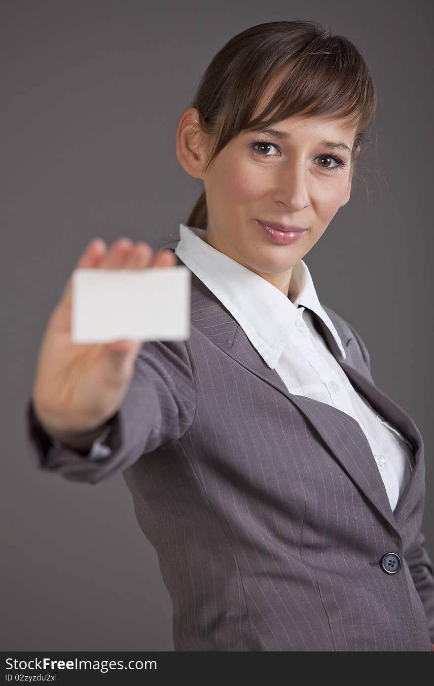 Woman showing business card