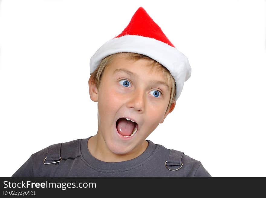 Laughing adorable child with Santa Hat