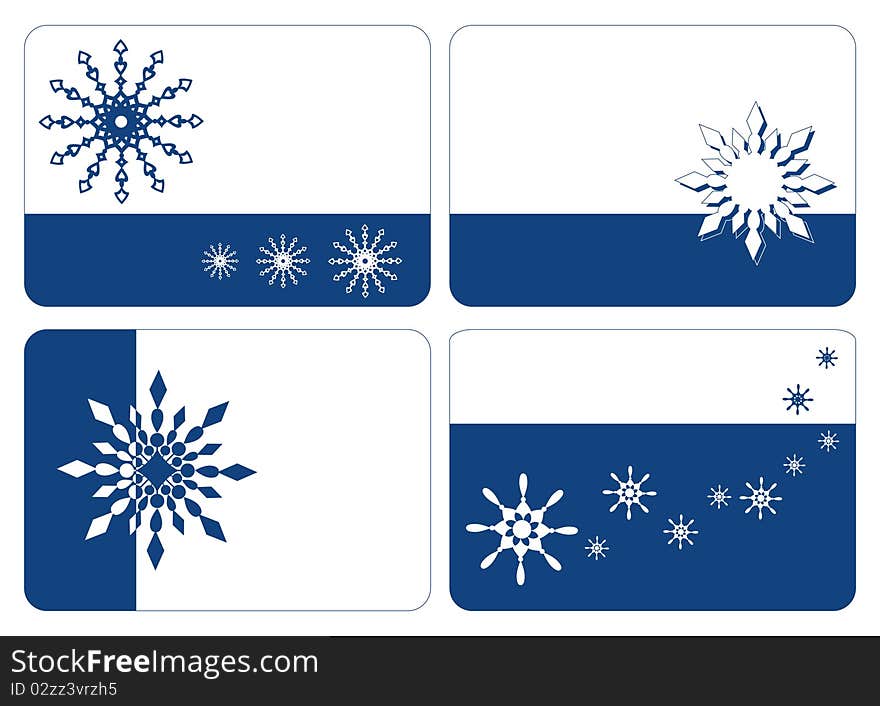 Cards with snowflakes, four isolated cards