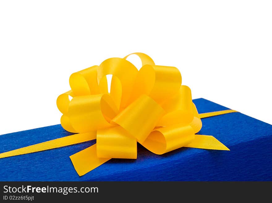 Blue gift with yellow bow. Blue gift with yellow bow.