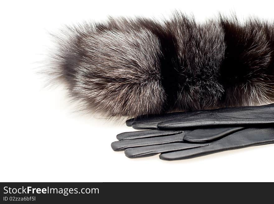 Female fur collar foxes and gloves