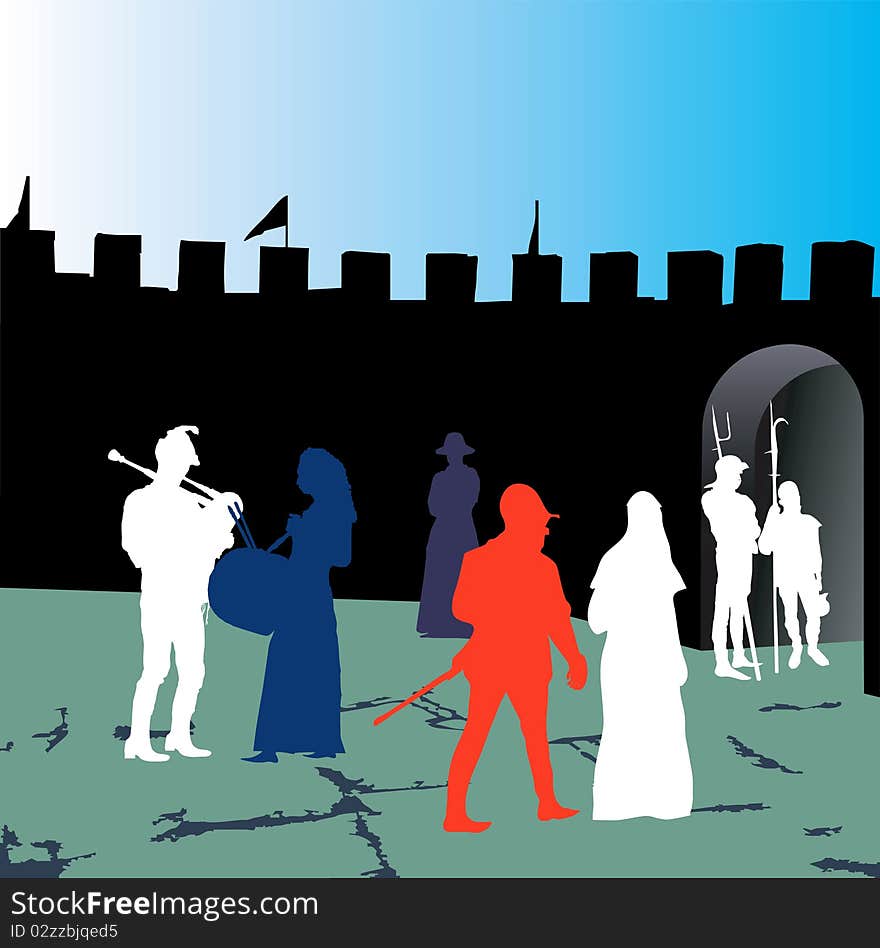 Medieval people silhouettes.