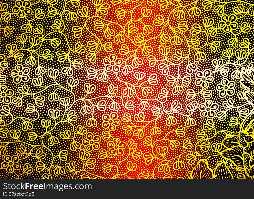 Floral pattern on grunge red wall background