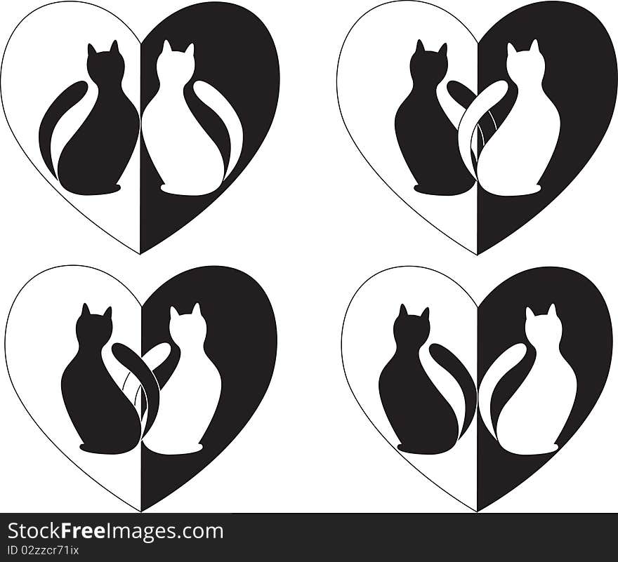 Two in love cats and heart are in a few variants