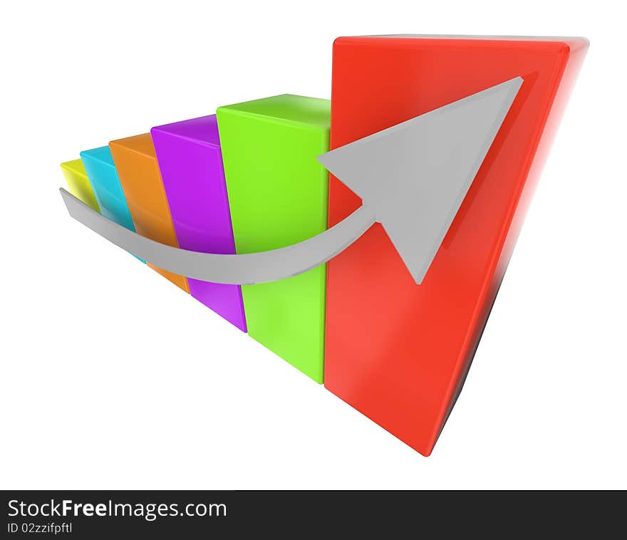 Different color graph with arrow on white background