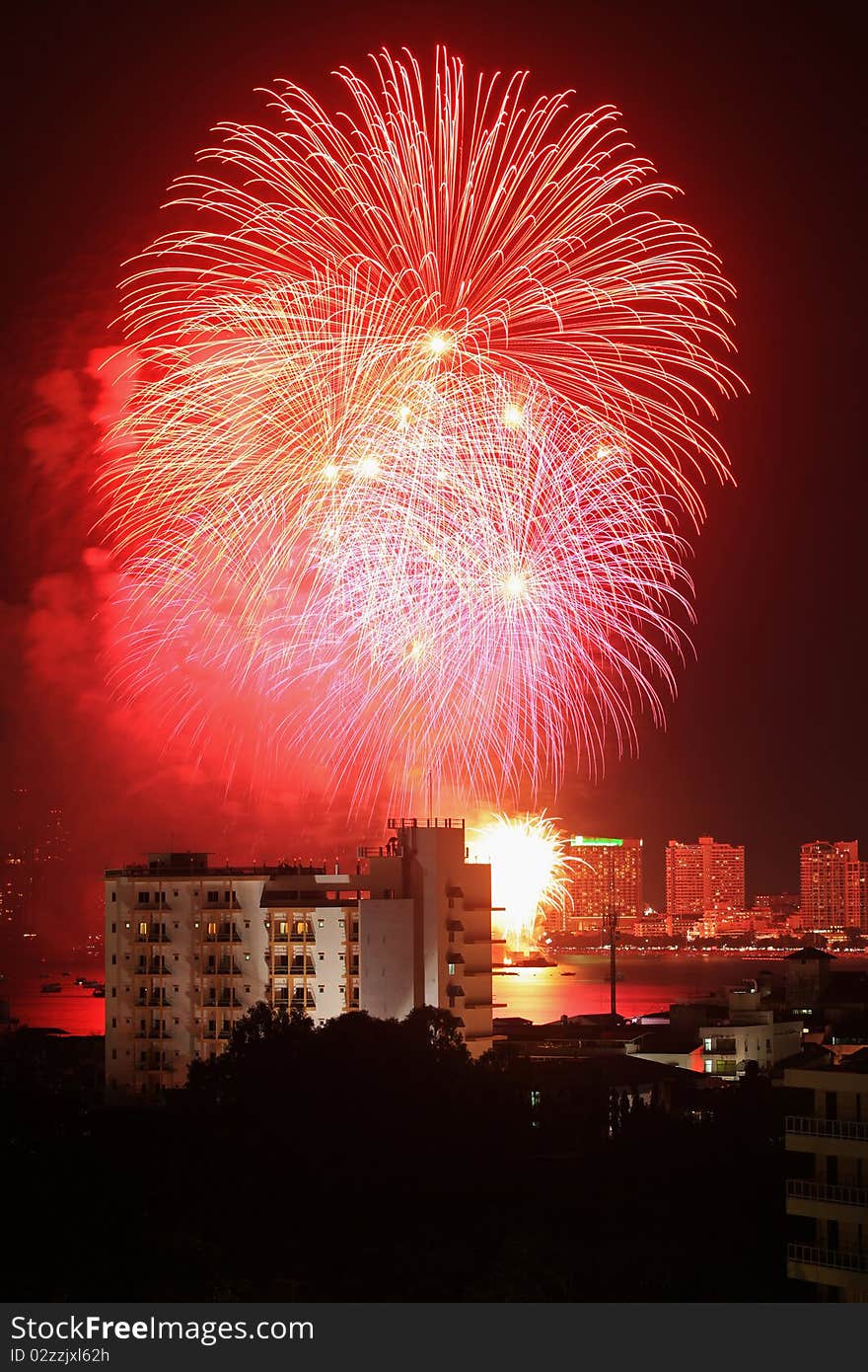 Fireworks Exploding in Pattaya city, Thailand