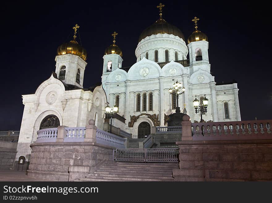 View on the Cathedral of Christ the Savior at night, Moscow, Russia. View on the Cathedral of Christ the Savior at night, Moscow, Russia