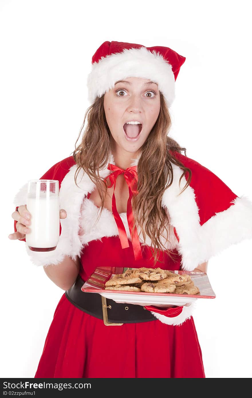 Mrs Santa excited cookies milk