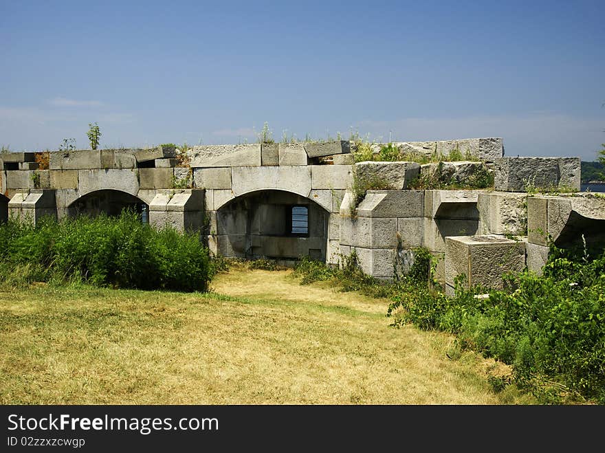 A wall of the fort built of granite blocks. A wall of the fort built of granite blocks