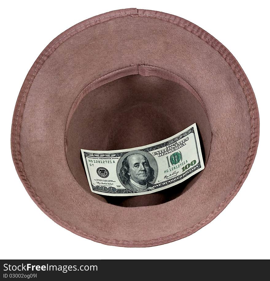 Man s hat with 100 dollars inside