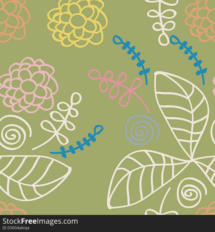 A seamless flower pattern with different colour objects. A seamless flower pattern with different colour objects