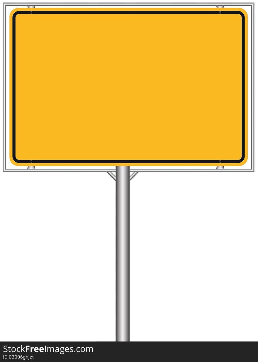 German road sign mounted on a bar made of metal; marking the beginning of a town; black frame on a yellow sign; whole image on a white background; original colors and sizes. German road sign mounted on a bar made of metal; marking the beginning of a town; black frame on a yellow sign; whole image on a white background; original colors and sizes