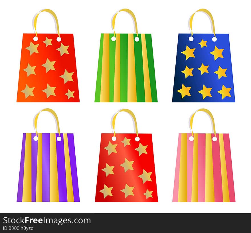 Set of ornamented Christmas present bags. Set of ornamented Christmas present bags