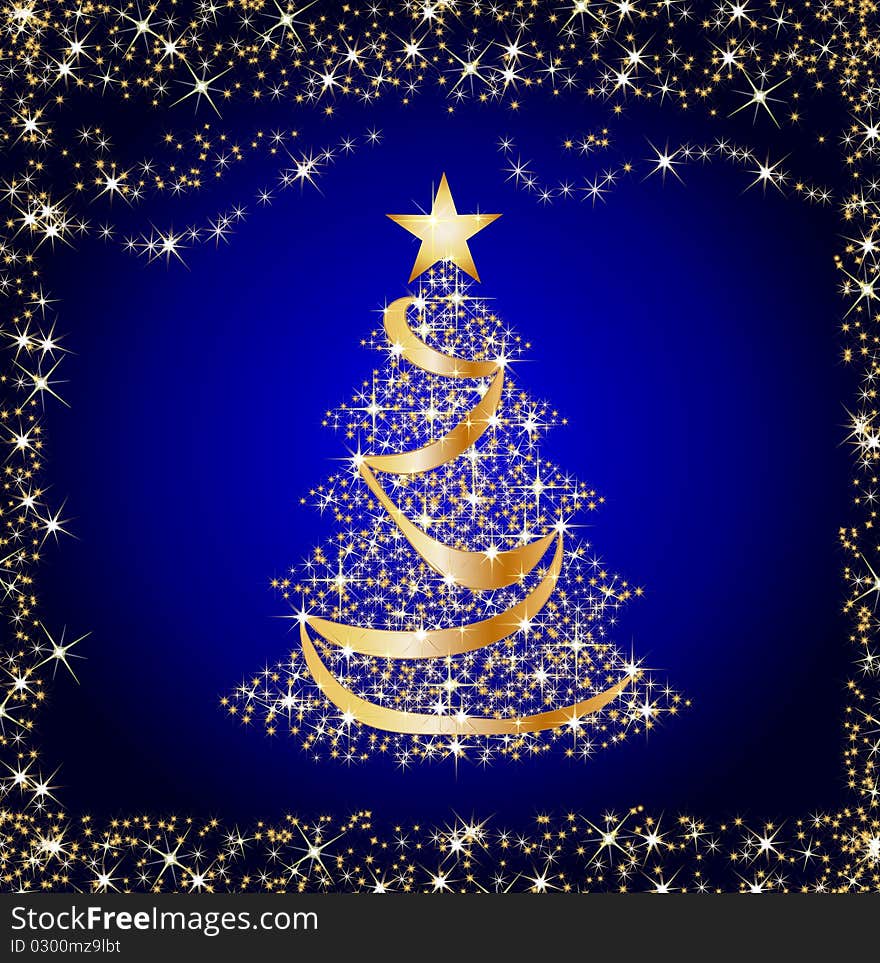 Illustration of a sparkling golden christmas tree