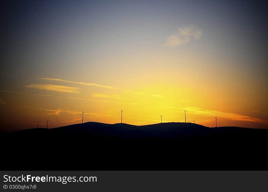 Eolian park at sunset light. Eolian park at sunset light