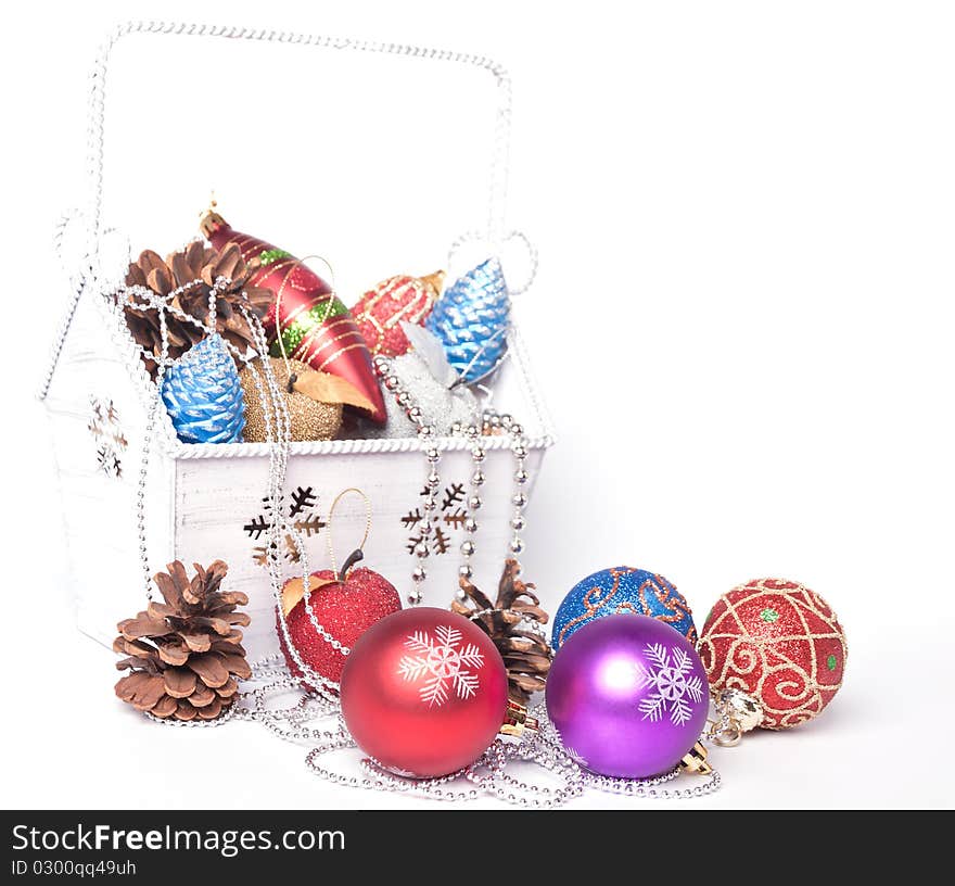 Box with christmas ornaments