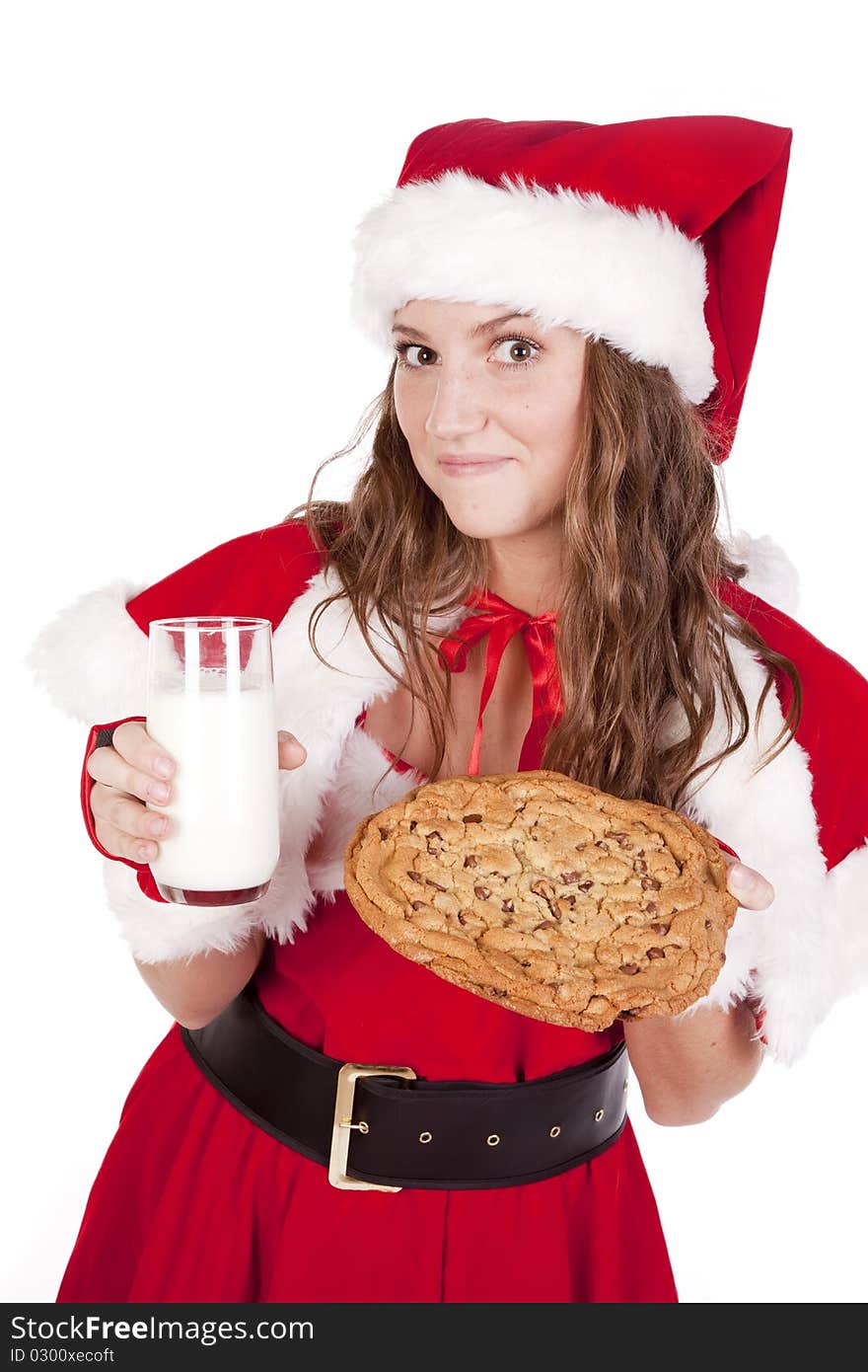 Mrs Santa With Milk And Big Cookie