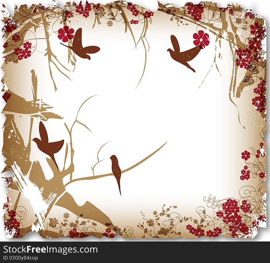 Romantic Cherry Tree With Birds