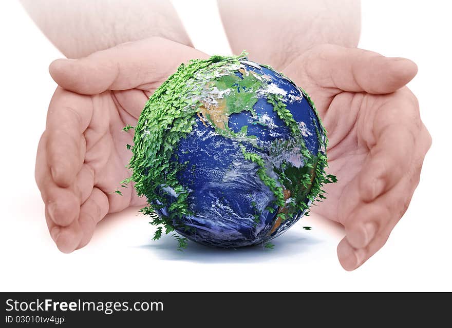 Hands holding a green earth. Hands holding a green earth