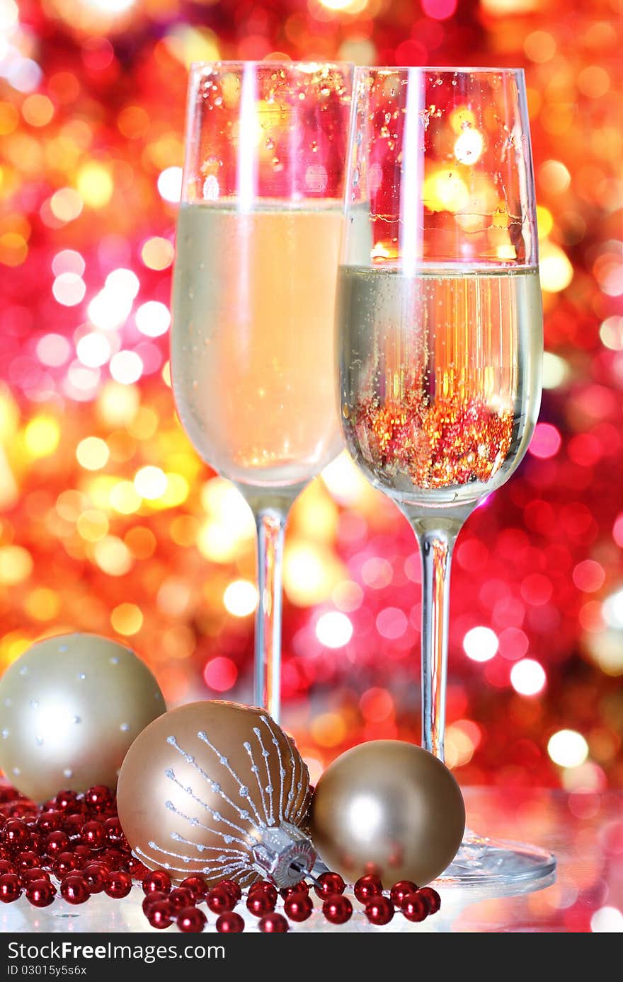 Christmas Champagne Against Blurred Background