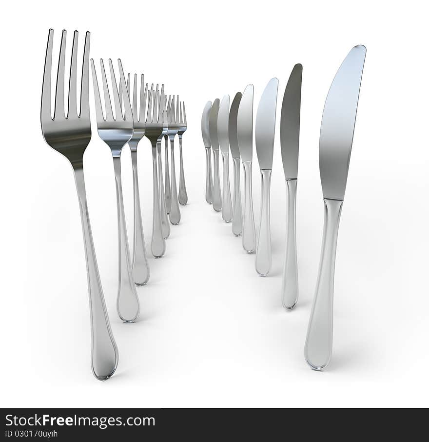 Fork and knife on white. Fork and knife on white