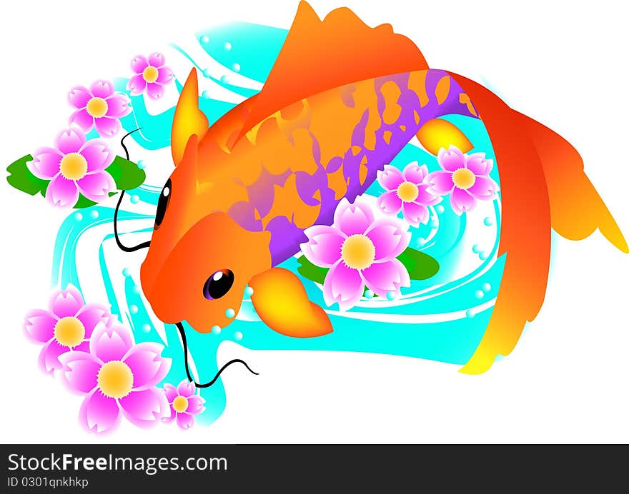 Illustration of a fish and flowers