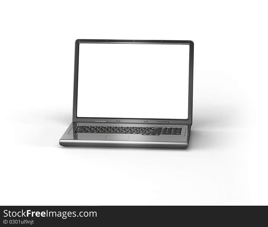 Blank laptop on white isolated. 3d render