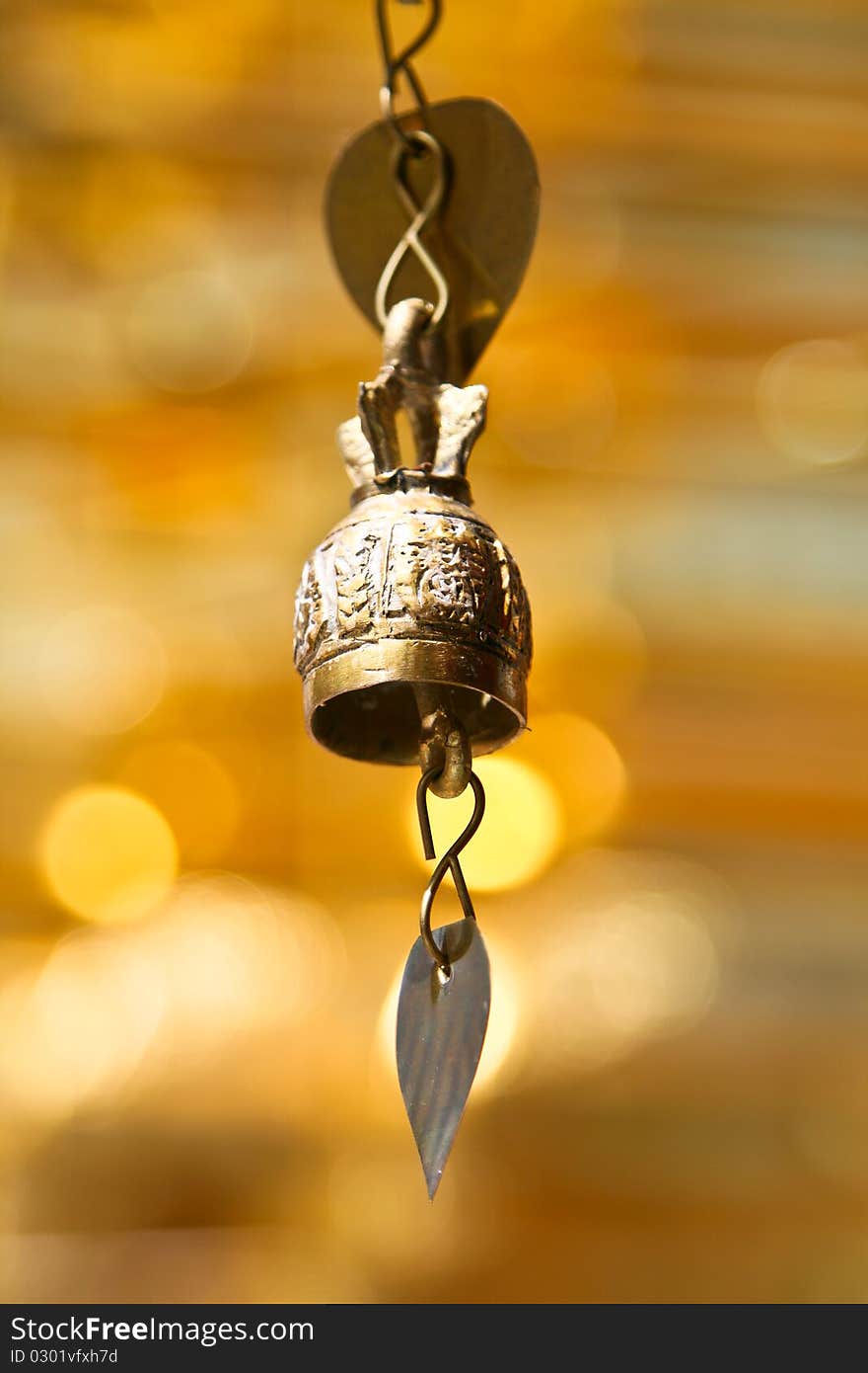 Isolated tradition asian bell in Buddhist temple in Chiang Mai, Thailand.