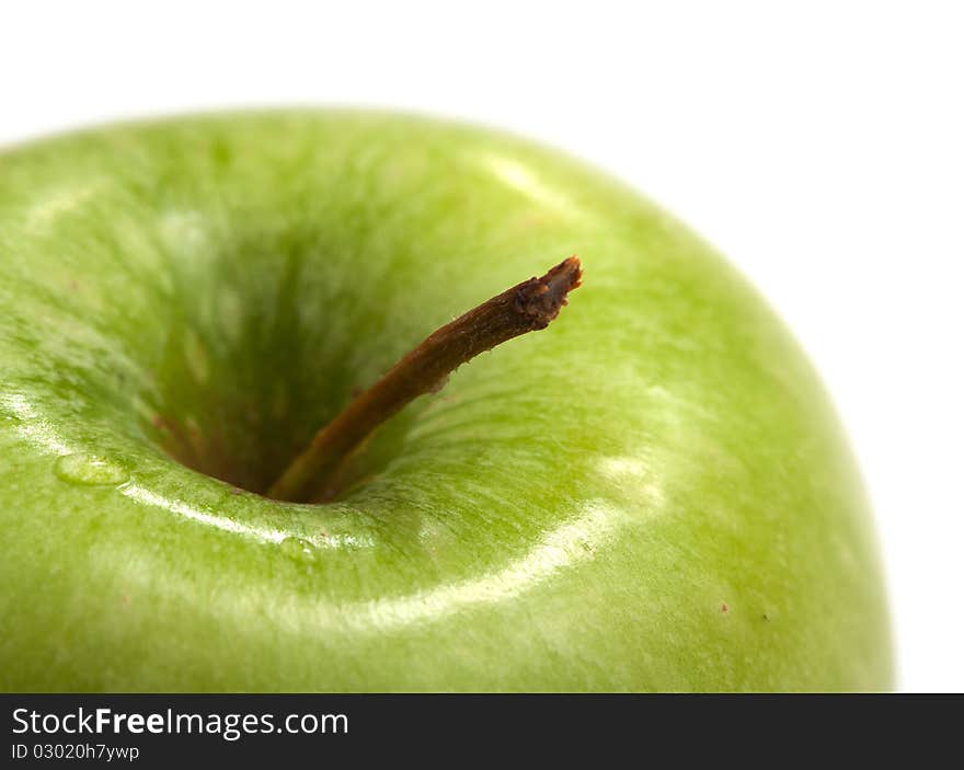 Gree apple close-up on white background