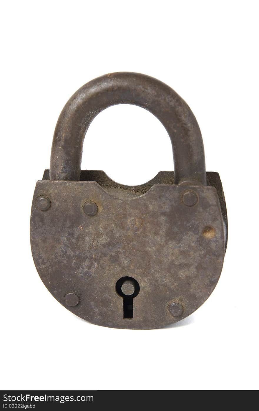 Old rusty padlock isolated on white background