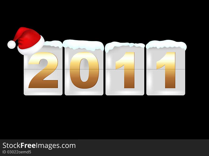 New Year Counter With Santa Claus Hat, Isolated On Black Background, Vector Illustration. New Year Counter With Santa Claus Hat, Isolated On Black Background, Vector Illustration