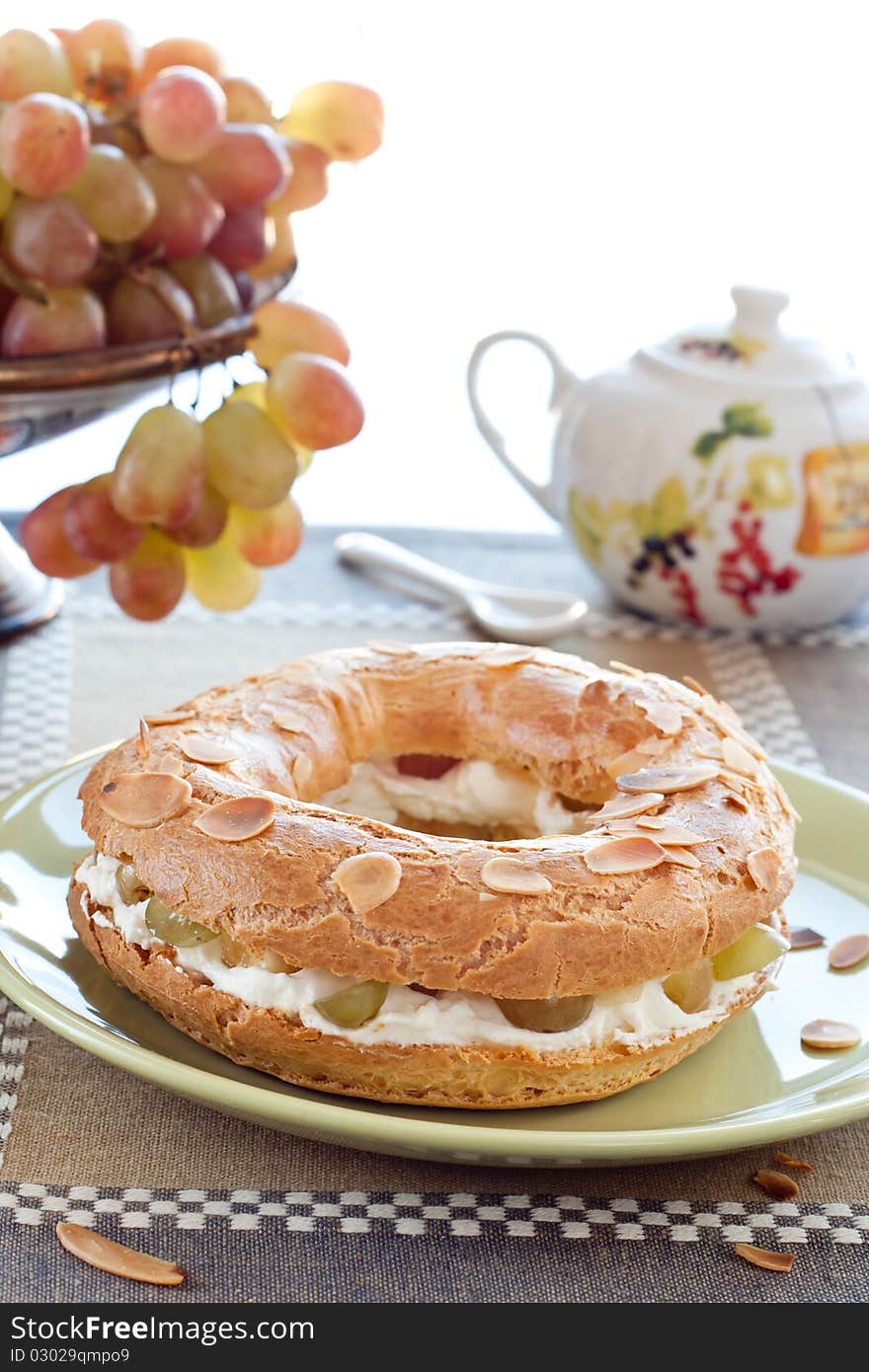 Dessert with whipped cream and fruits. Dessert with whipped cream and fruits