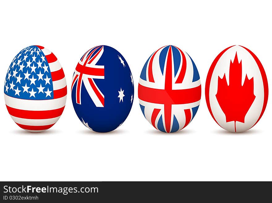 Illustration of country flags on egg with white background