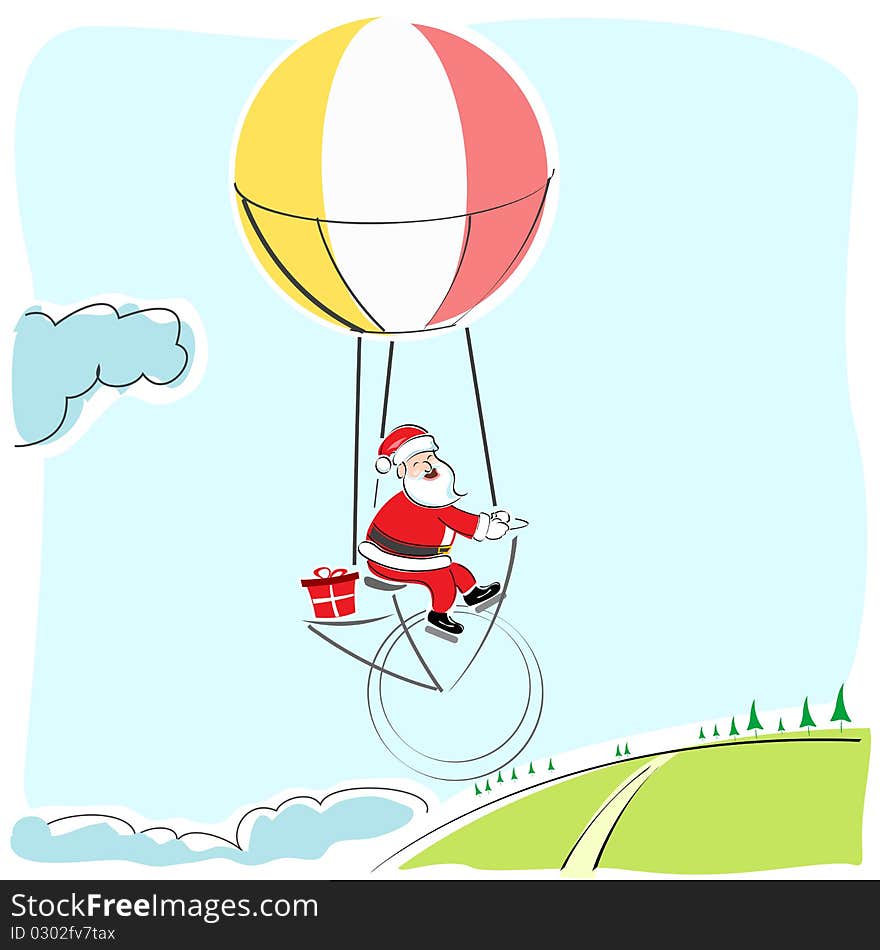 Santa flying in parachute