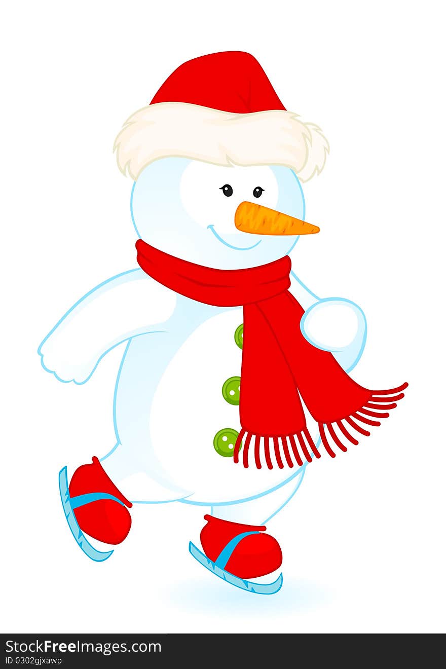 Cartoon little cute snowman illustration for a design